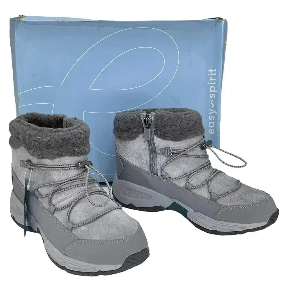 Easy Spirit Voyage Grey Leather Insulated Womens Ankle Boots Size 6M